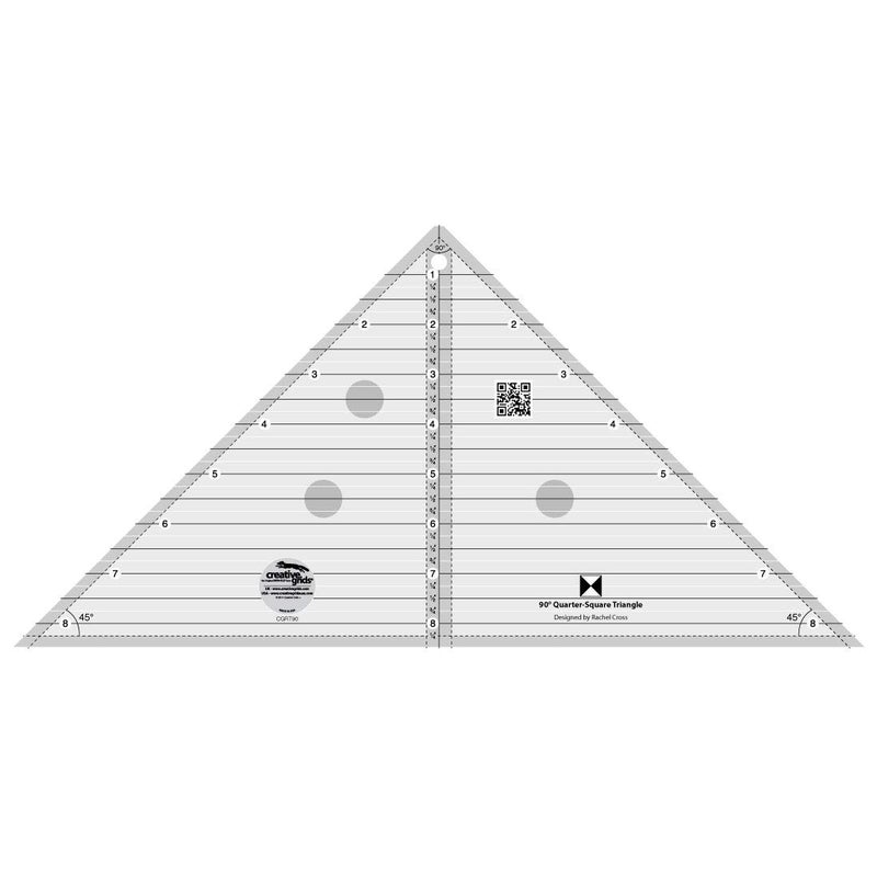 Creative Grids 90 Degree Quarter-Square Triangle Quilt Ruler â€“ CGRT90 â€“ Made in USA, 8-1/2in x 17in, Non-Slip Grip Acrylic Quilting, Sewing, Crafting, Patchwork Ruler & Template